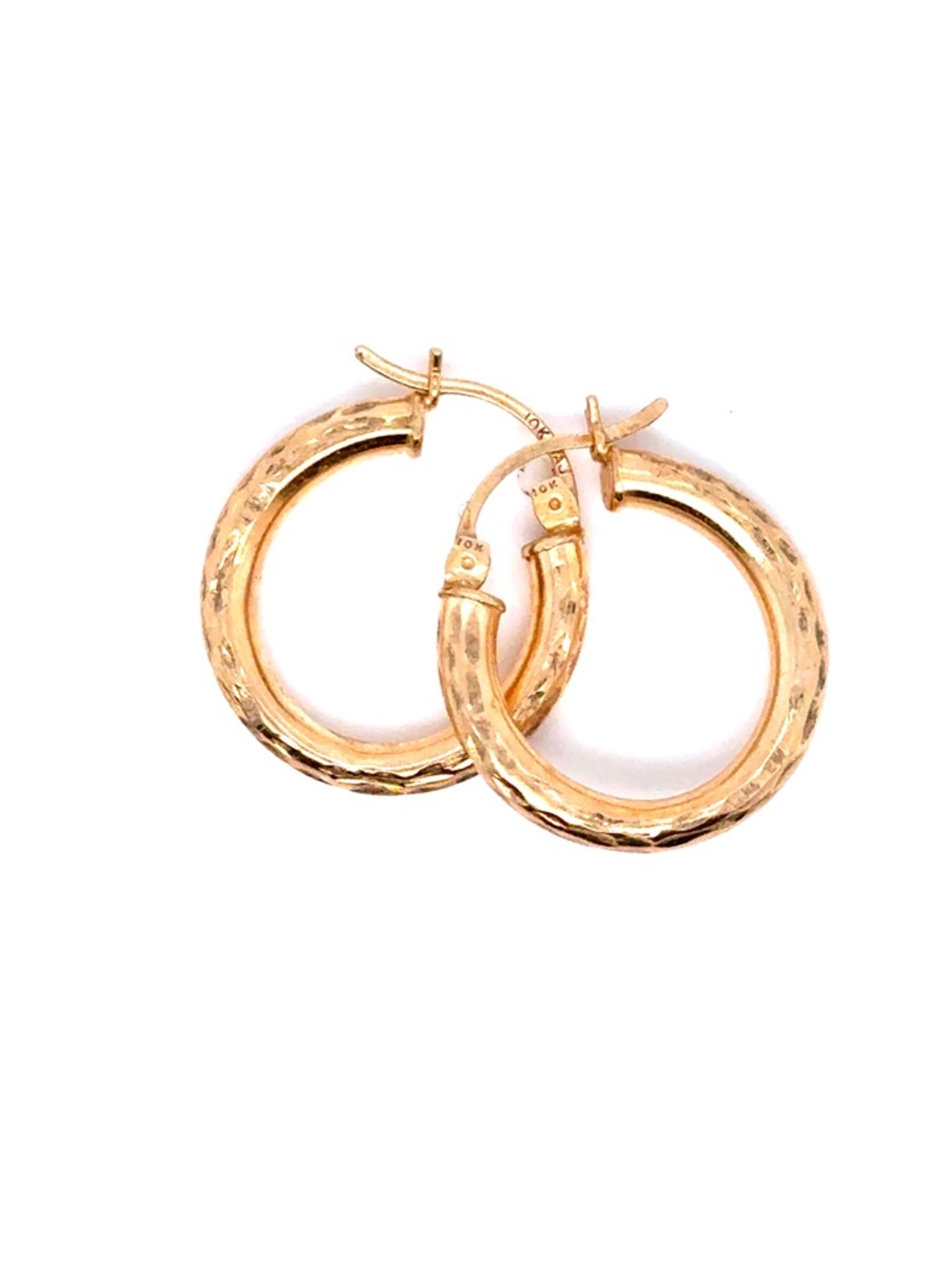 Classic 10K Textured Gold Hoop Earrings - Women Jewelry. 1 gram
